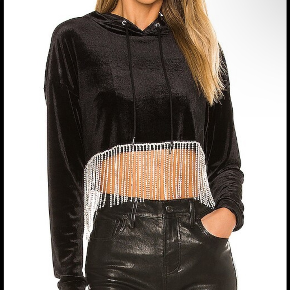 Super down Cropped Rhinestone Hoodie